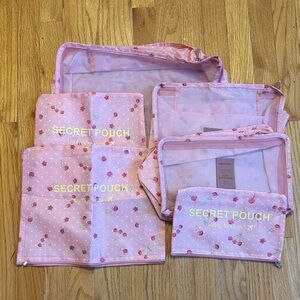 Pink Travel Pouch Set with Cherry Print